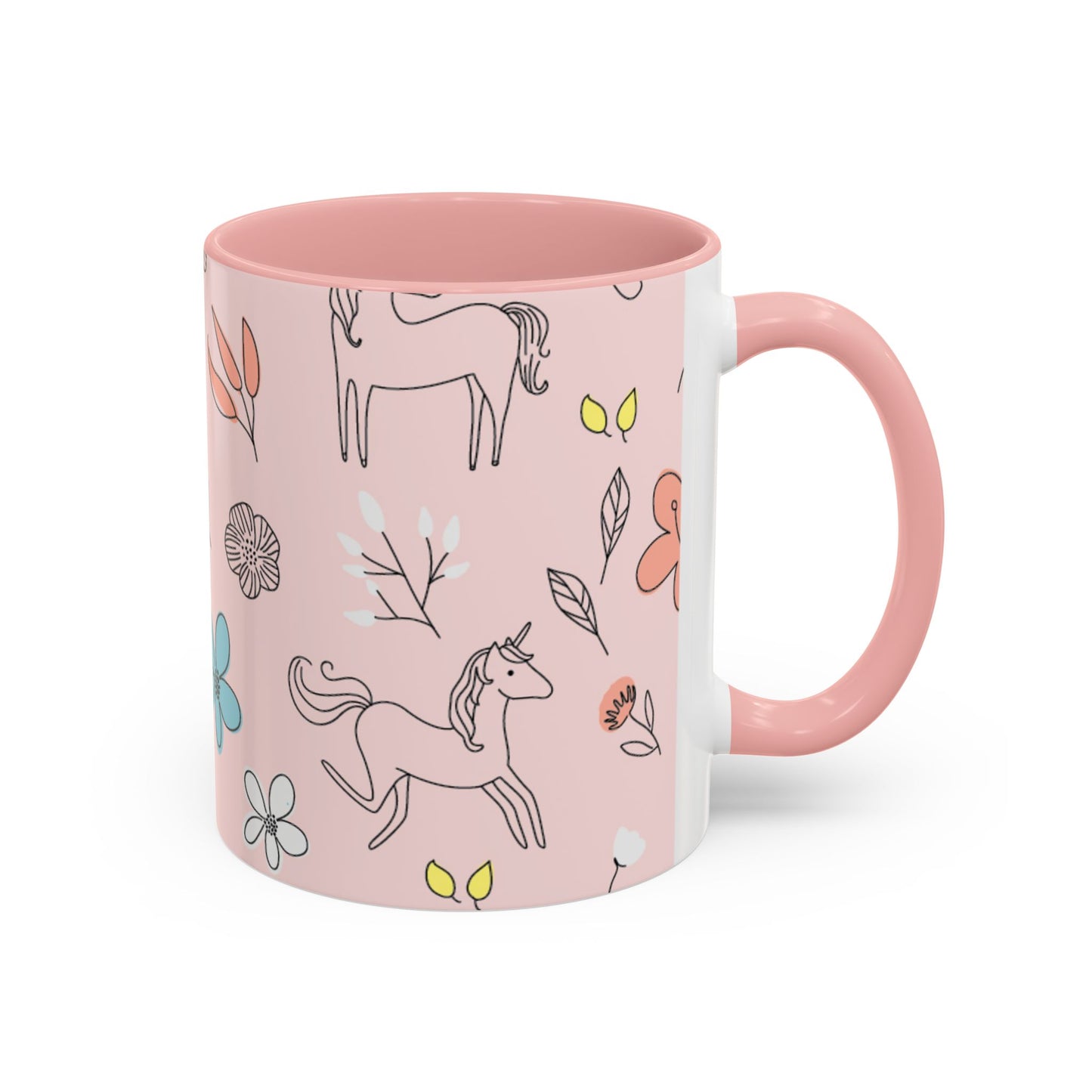 Whimsical Unicorn Accent Coffee Mug - Cute Gift for Kids, Floral Hot Beverage Cup, Magical Mug for Birthdays, Nature Lover's Drinkware