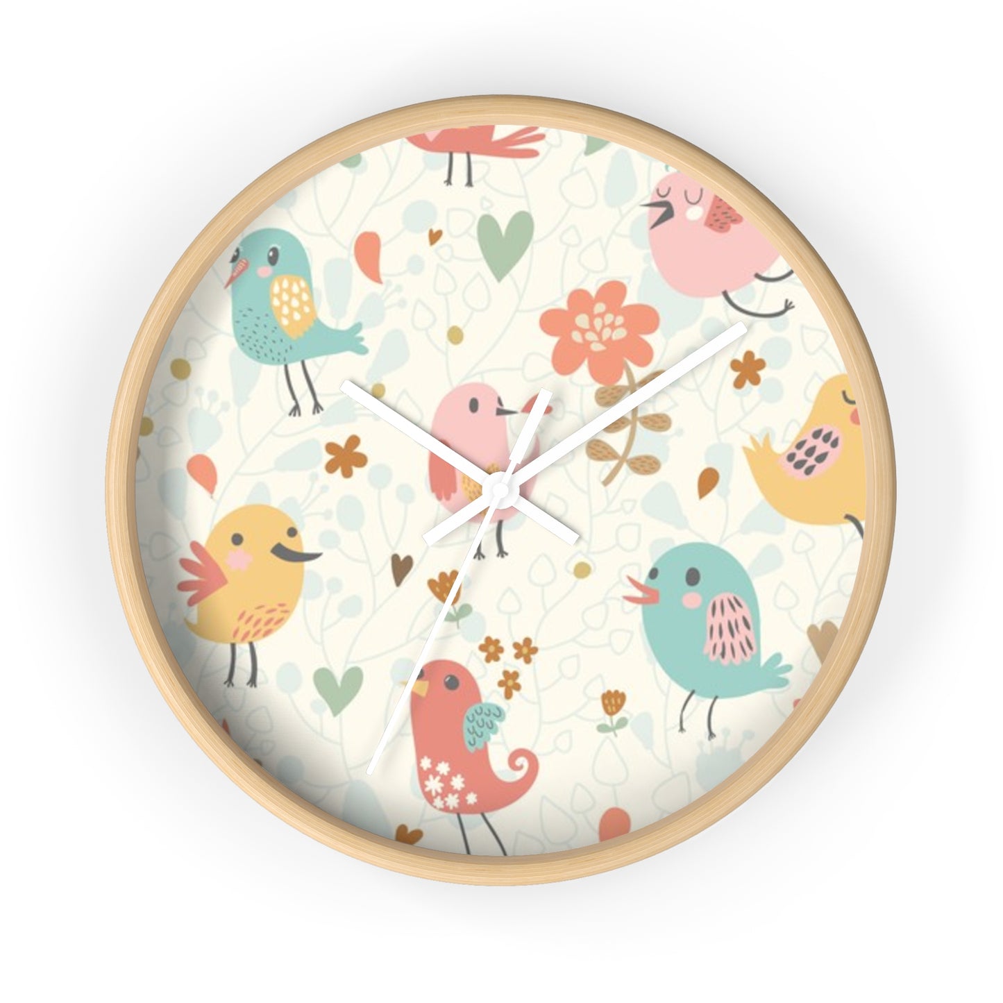 Whimsical Bird-patterned Wall Clock, Cute Home Decor, Kids Room, Gift for Bird Lovers, Unique Wall Art