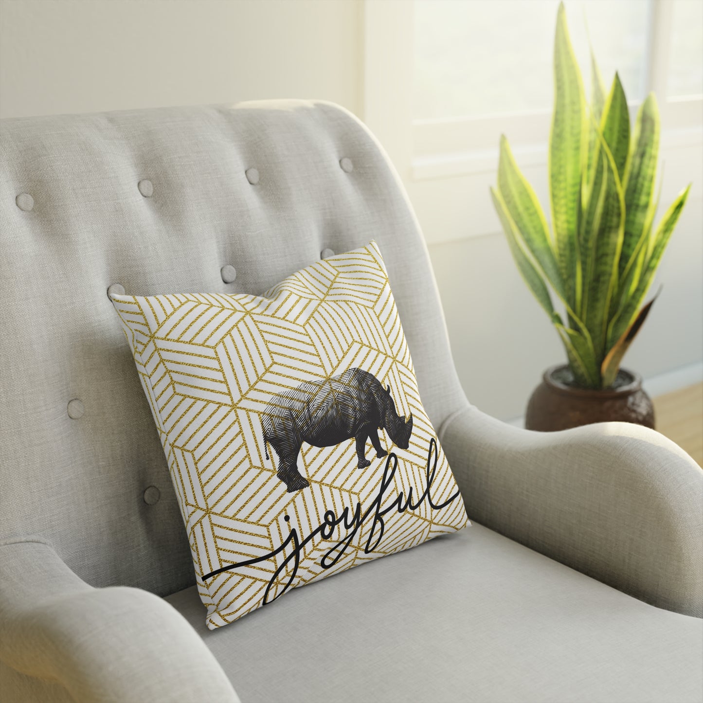 Joyful Rhinoceros Cushion - Decorative Pillow, Home Decor, Gift for Animal Lovers, Cozy Living Room Accent, Unique Throw Pillow