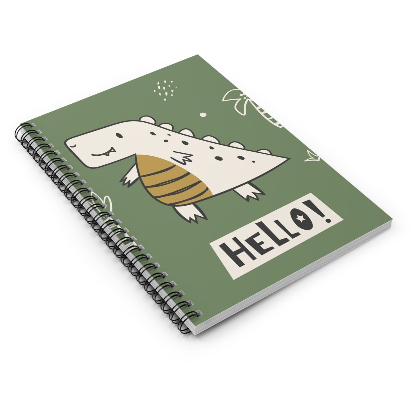 Dino-Themed Spiral Notebook - Hello! Kids Journal, School Supplies, Fun Gifts for Students, Cute Sketchbook, Birthday Present