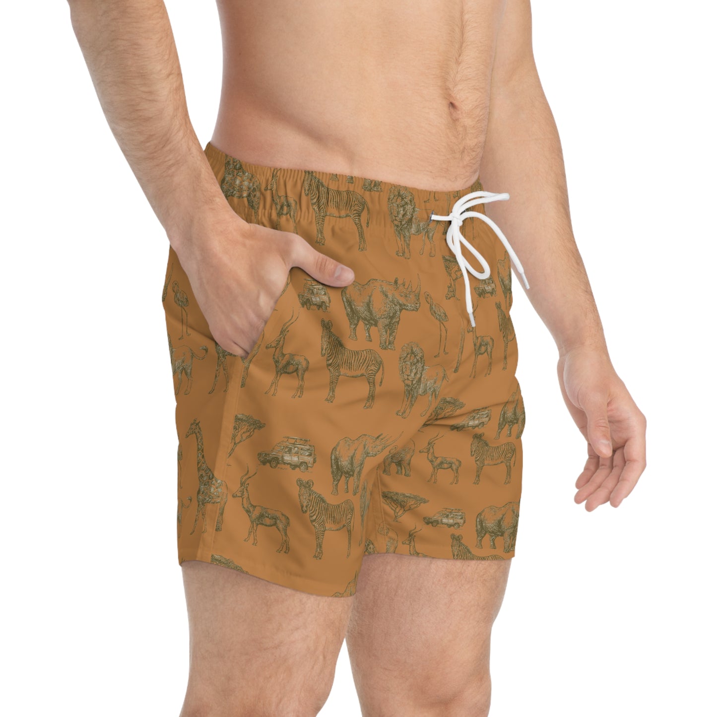 Wildlife Print Swim Trunks, Animal Pattern Beach Shorts, Summer Swimwear, Vacation Pants, Tropical Adventure Gear