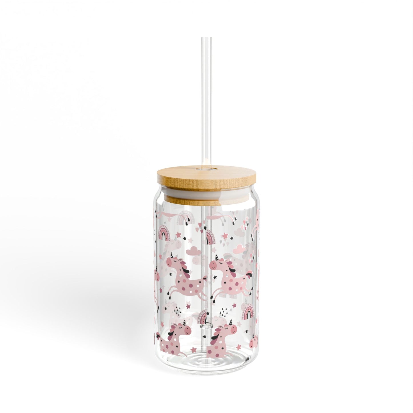 Whimsical Sipper Glass, Cute Unicorn and Rainbow Design, Perfect for Kids, Party Favors, Summer Fun, Eco-Friendly Beverage Container