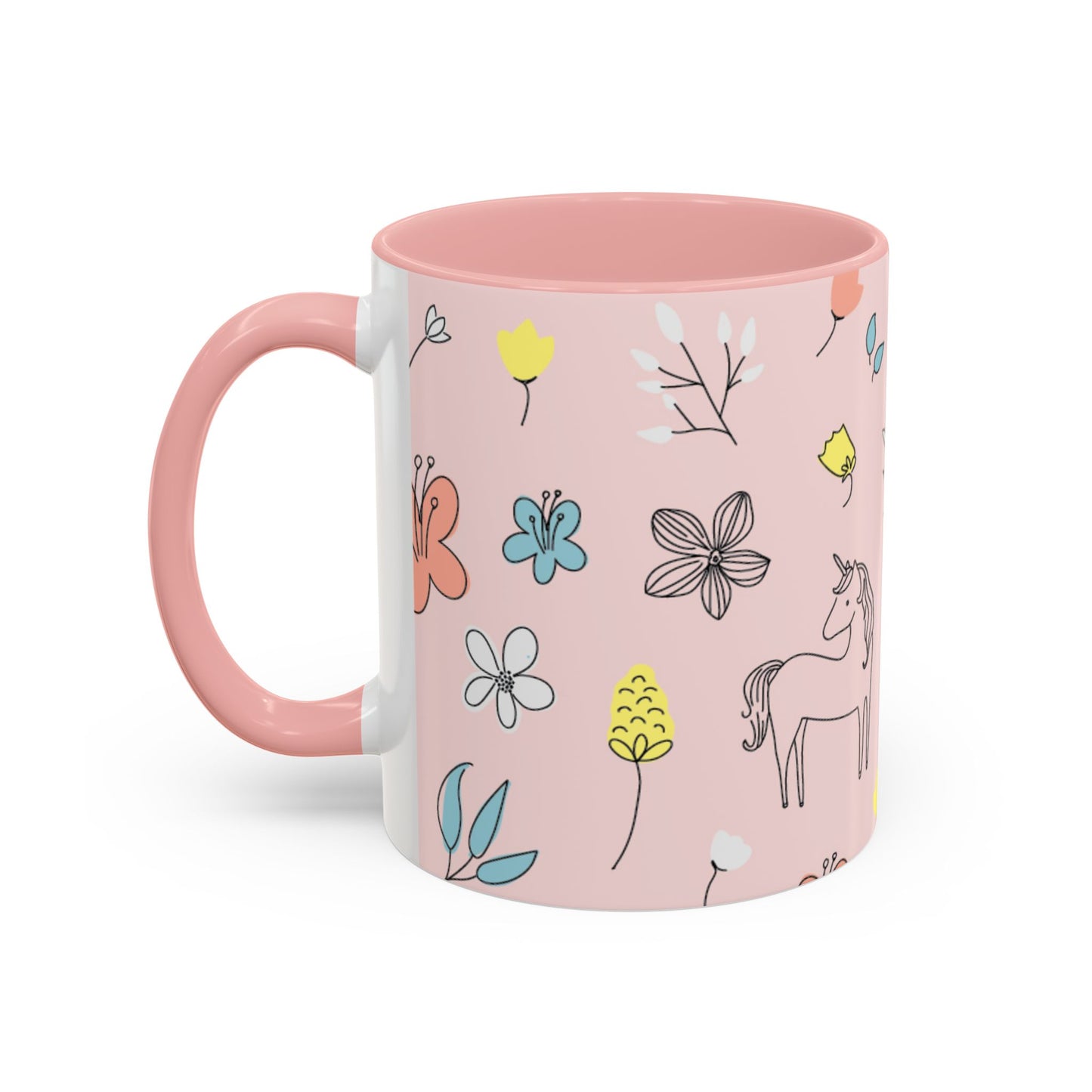 Whimsical Unicorn Accent Coffee Mug - Cute Gift for Kids, Floral Hot Beverage Cup, Magical Mug for Birthdays, Nature Lover's Drinkware