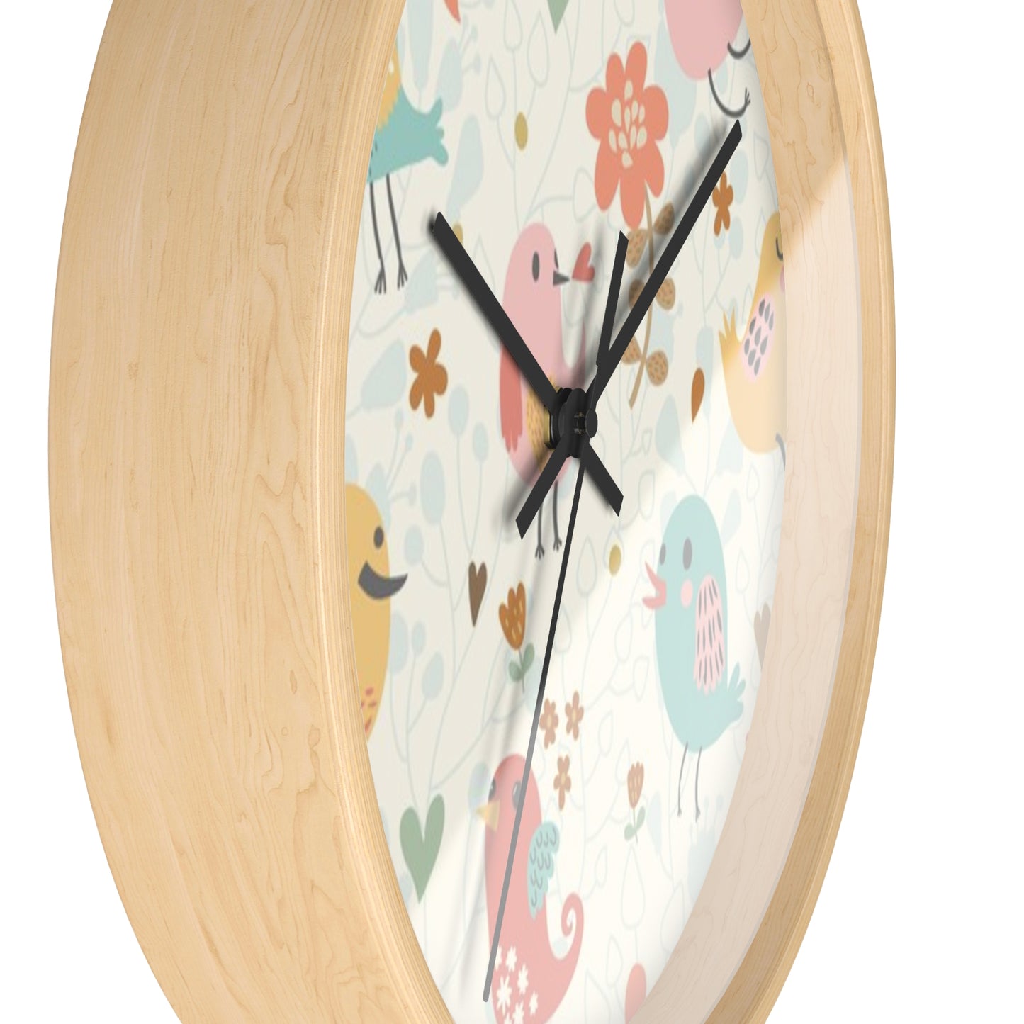 Whimsical Bird-patterned Wall Clock, Cute Home Decor, Kids Room, Gift for Bird Lovers, Unique Wall Art