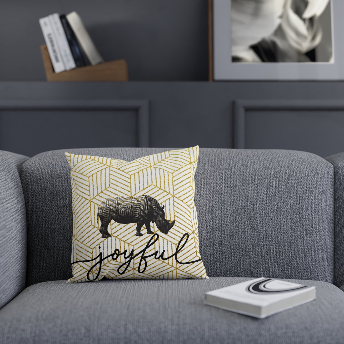 Joyful Rhinoceros Cushion - Decorative Pillow, Home Decor, Gift for Animal Lovers, Cozy Living Room Accent, Unique Throw Pillow