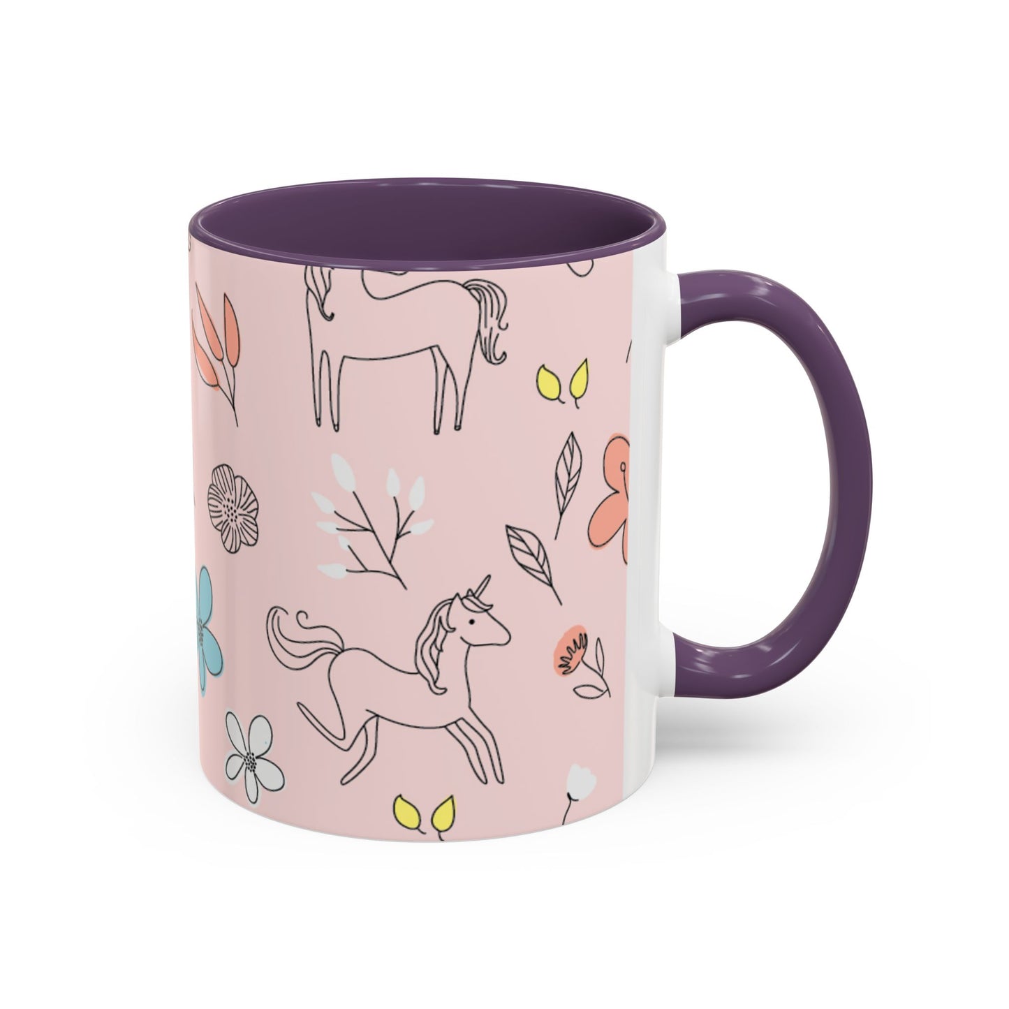 Whimsical Unicorn Accent Coffee Mug - Cute Gift for Kids, Floral Hot Beverage Cup, Magical Mug for Birthdays, Nature Lover's Drinkware