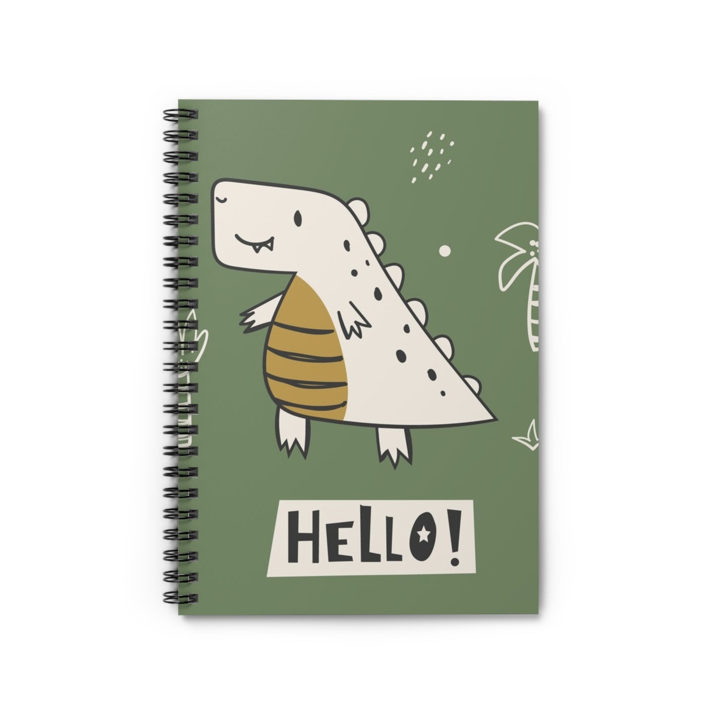 Dino-Themed Spiral Notebook - Hello! Kids Journal, School Supplies, Fun Gifts for Students, Cute Sketchbook, Birthday Present