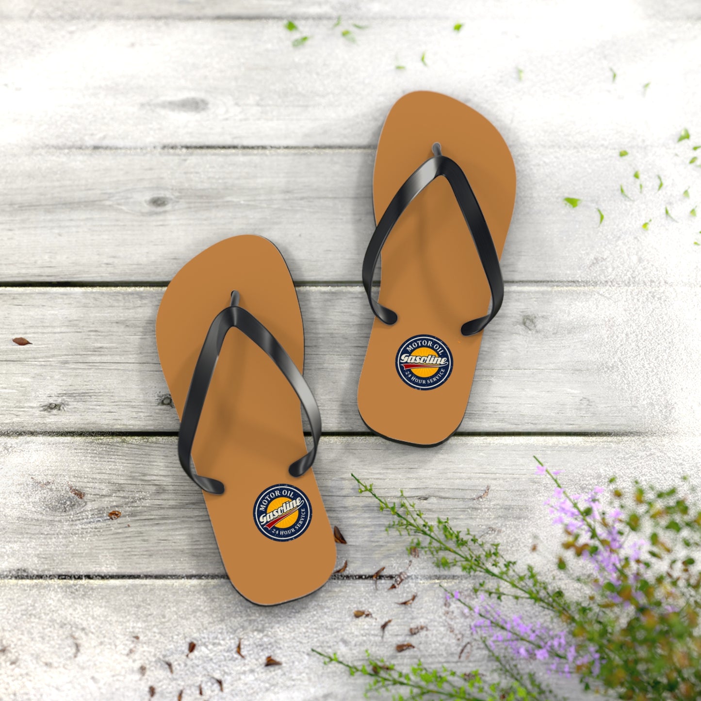 Gasoline Vintage Flip Flops, Summer Footwear, Beach Sandals, Retro Style, Gift for Car Enthusiasts, Vacation Essentials