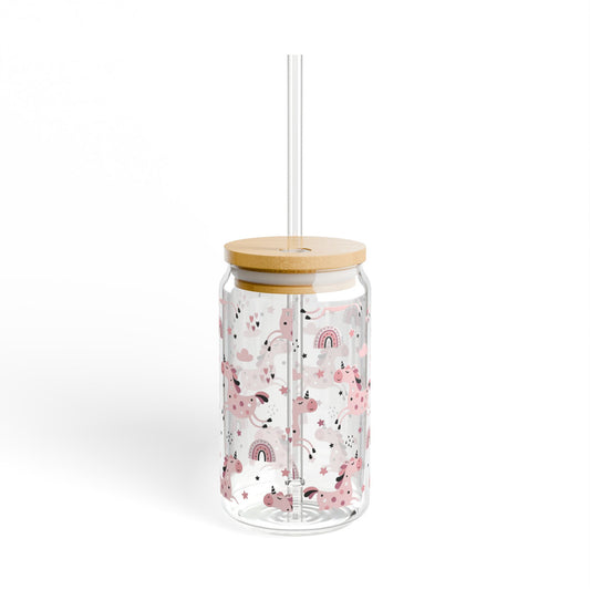 Whimsical Sipper Glass, Cute Unicorn and Rainbow Design, Perfect for Kids, Party Favors, Summer Fun, Eco-Friendly Beverage Container