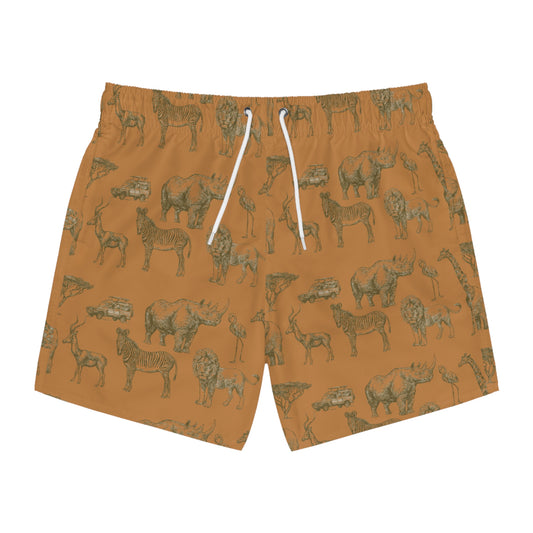 Wildlife Print Swim Trunks, Animal Pattern Beach Shorts, Summer Swimwear, Vacation Pants, Tropical Adventure Gear