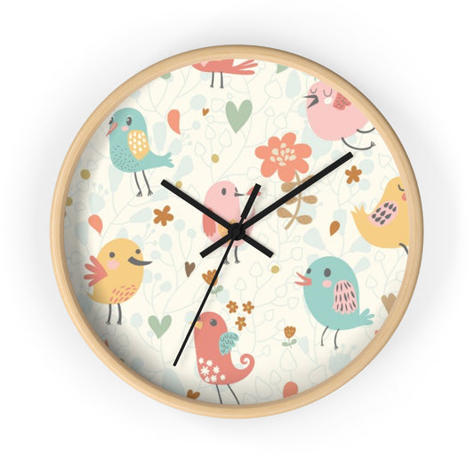 Whimsical Bird-patterned Wall Clock, Cute Home Decor, Kids Room, Gift for Bird Lovers, Unique Wall Art