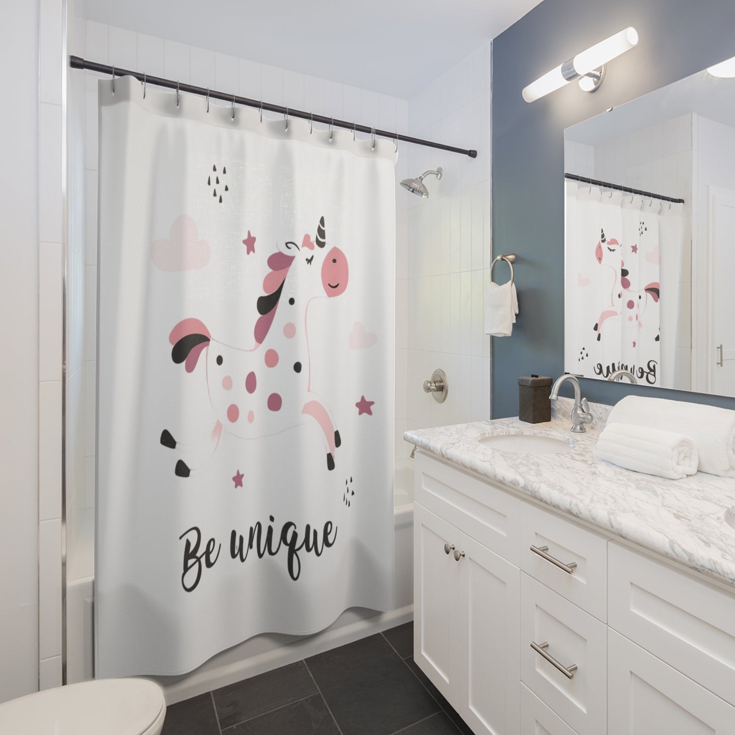 Whimsical Unicorn Shower Curtain, Be Unique Bathroom Decor, Kids Bathroom Accessory, Fun Gift for Unicorn Lovers, Playful Home Decor