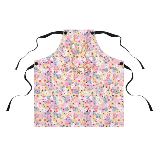 Whimsical Bunny Apron - Floral Design for Baking, Cooking, Easter, Gardening, Gift for Her