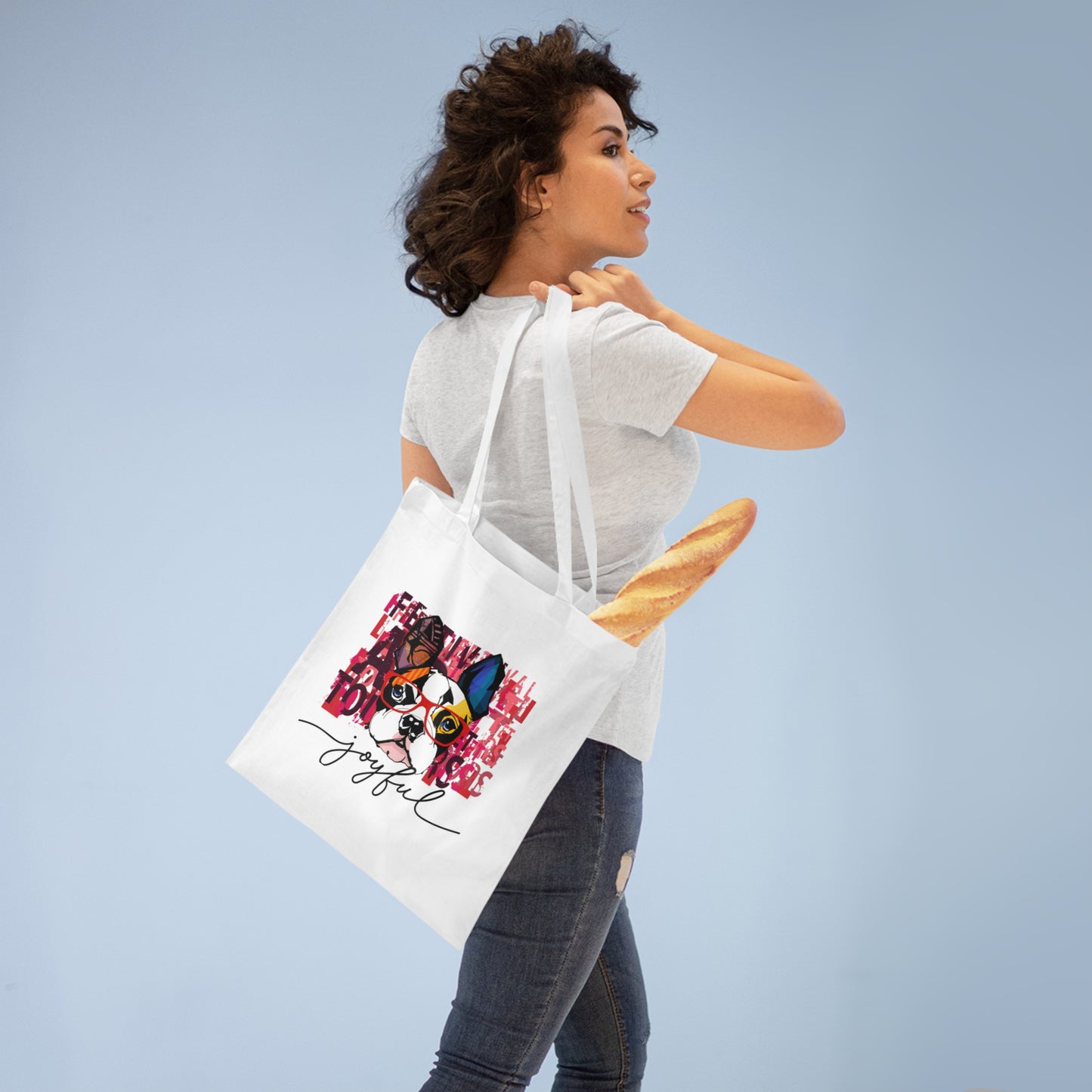 Joyful Dog Art Tote Bag, Dog Lover Gift, Eco-Friendly Shopping Tote, Cute Dog Design, Pet-Themed Accessory
