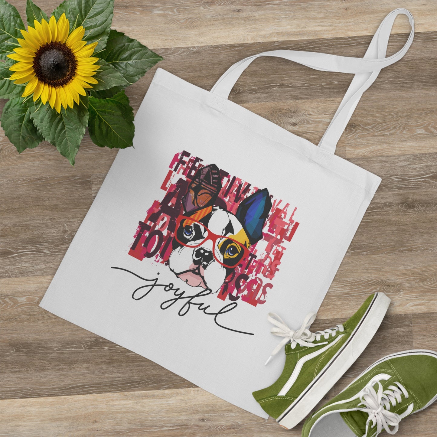 Joyful Dog Art Tote Bag, Dog Lover Gift, Eco-Friendly Shopping Tote, Cute Dog Design, Pet-Themed Accessory