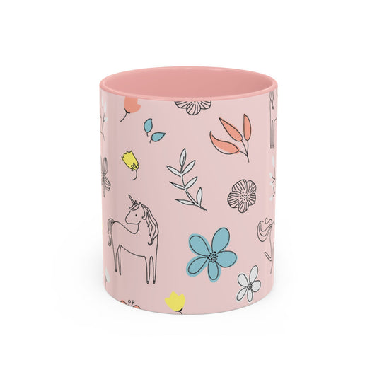 Whimsical Unicorn Accent Coffee Mug - Cute Gift for Kids, Floral Hot Beverage Cup, Magical Mug for Birthdays, Nature Lover's Drinkware