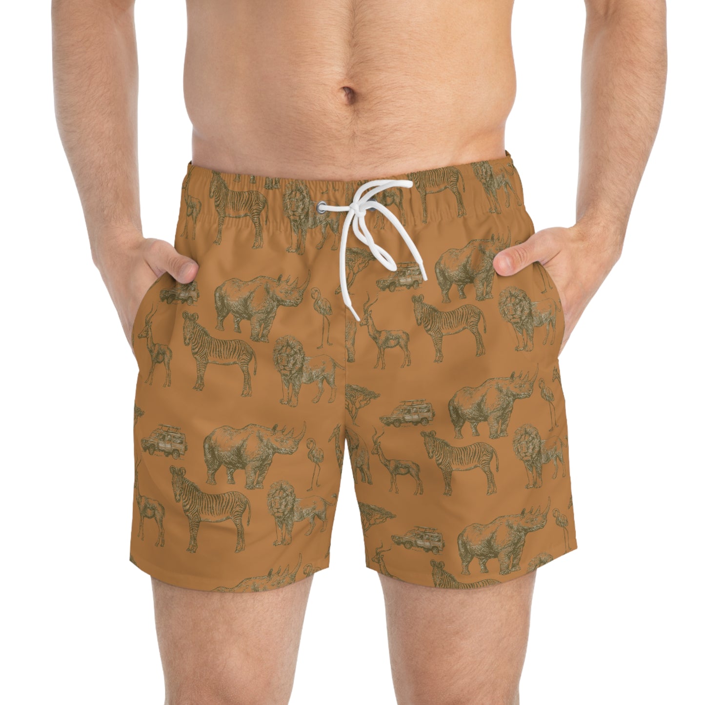 Wildlife Print Swim Trunks, Animal Pattern Beach Shorts, Summer Swimwear, Vacation Pants, Tropical Adventure Gear