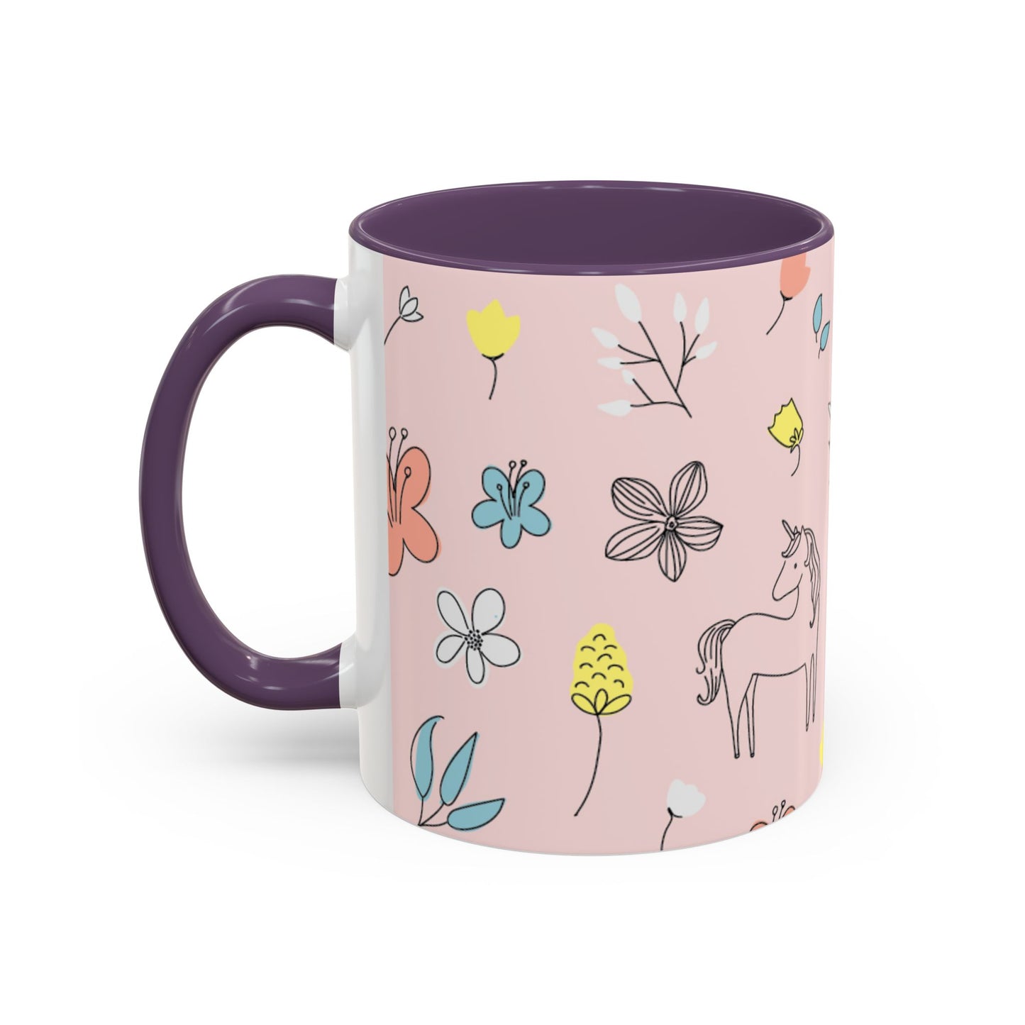 Whimsical Unicorn Accent Coffee Mug - Cute Gift for Kids, Floral Hot Beverage Cup, Magical Mug for Birthdays, Nature Lover's Drinkware