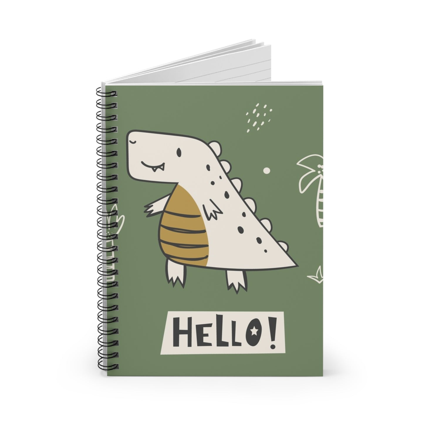 Dino-Themed Spiral Notebook - Hello! Kids Journal, School Supplies, Fun Gifts for Students, Cute Sketchbook, Birthday Present
